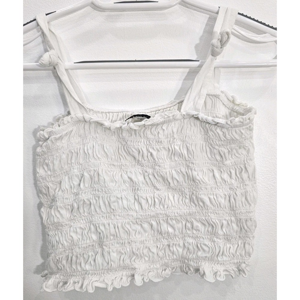 American Eagle Womens Tank Top Crop Top Shirt Smocked White Cotton Medium M NWT - Picture 9 of 9